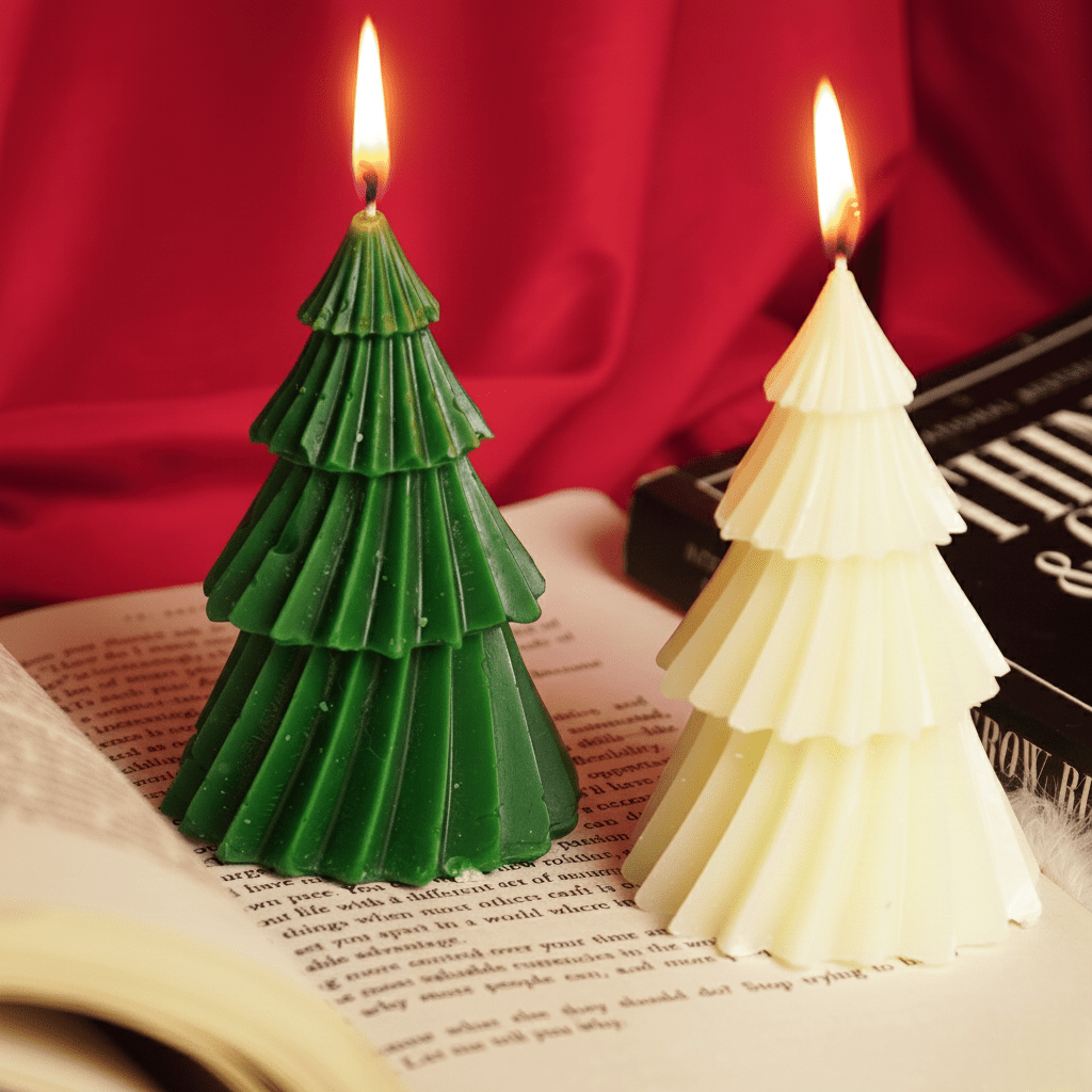 Set-2 Christmas Tree Decorative Green And white Candle - Memories Insite